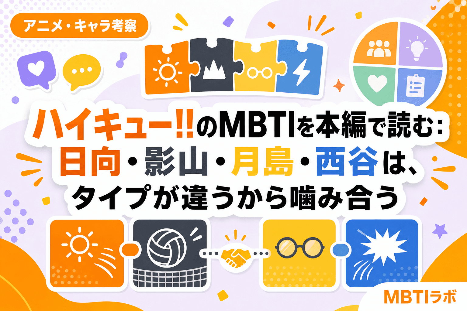 ハイキュー!!のMBTIを本編で読む:日向・影山・月島・西谷は、タイプが違うから噛み合う