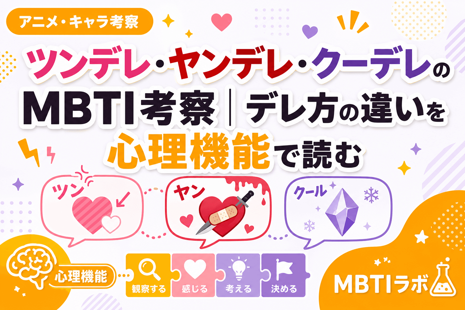 ツンデレ・ヤンデレ・クーデレのMBTI考察|デレ方の違いを心理機能で読む